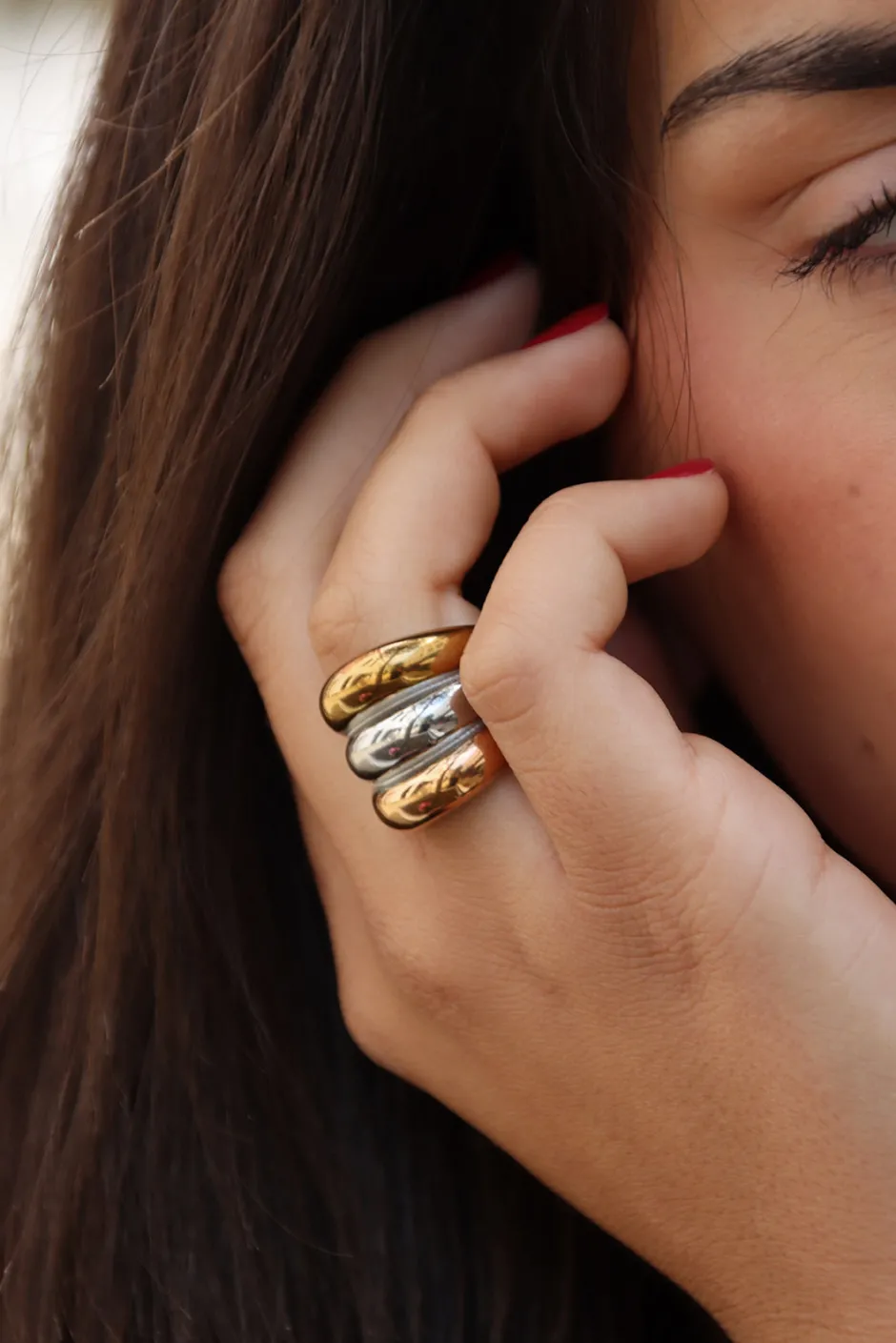 New Anillo Tricolor Anillos De Meñique