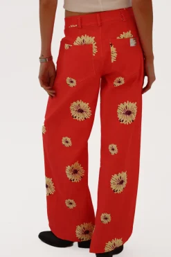 Outlet Pantalón Recto Flores Maxi Pantalones