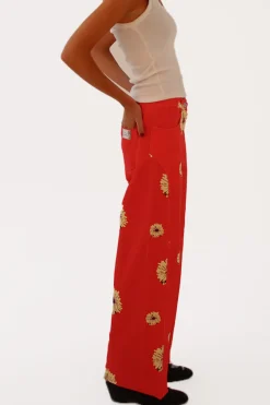 Outlet Pantalón Recto Flores Maxi Pantalones