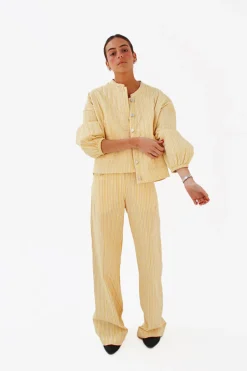 Online Pantalón Recto Rayas Orange Pantalones